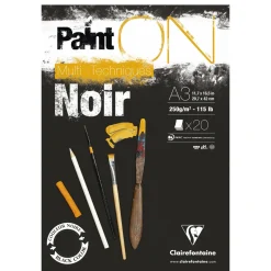 Clairefontaine Paint ON Multi Techniques block A3 (297×420 mm), 20 svarta ark, 250 g/m²