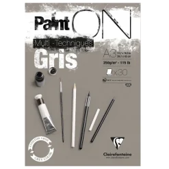 Clairefontaine Paint ON Multi Techniques block A3 (297×420 mm), 30 gråa ark, 250 g/m²