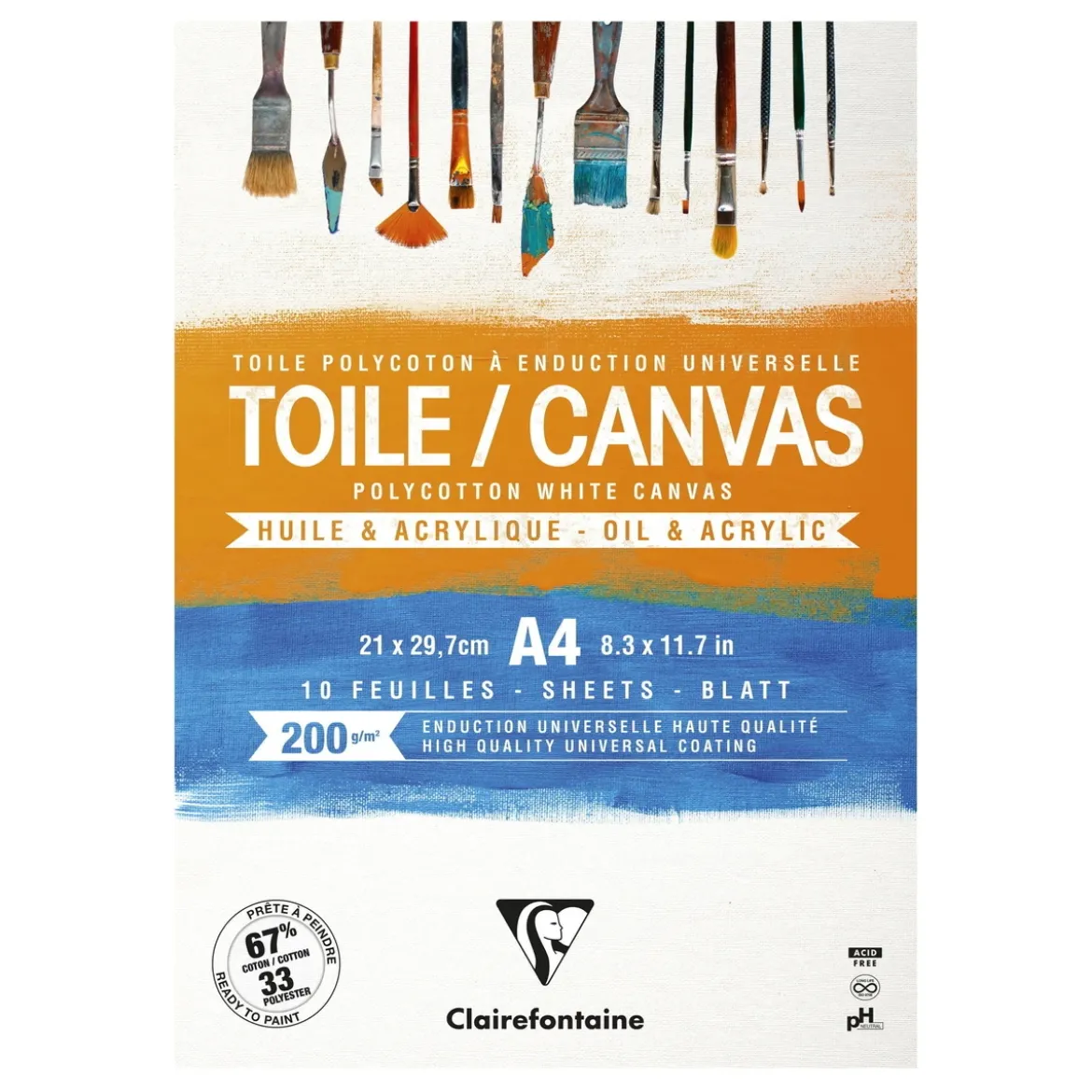 Clarefontaine Canvas Polycotton canvasblock A4 (210×297 mm), 10 ark, 200 g/m²