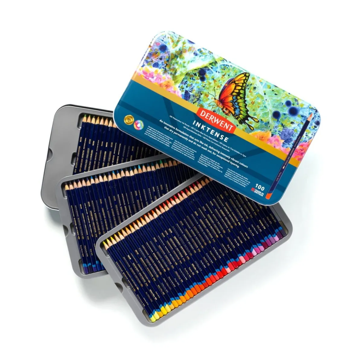 Derwent Inktense 100 akvarellpennor i metallask