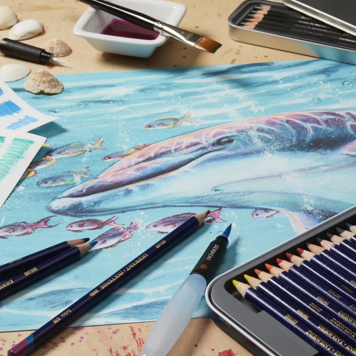 Derwent Inktense 72 akvarellpennor i metallask