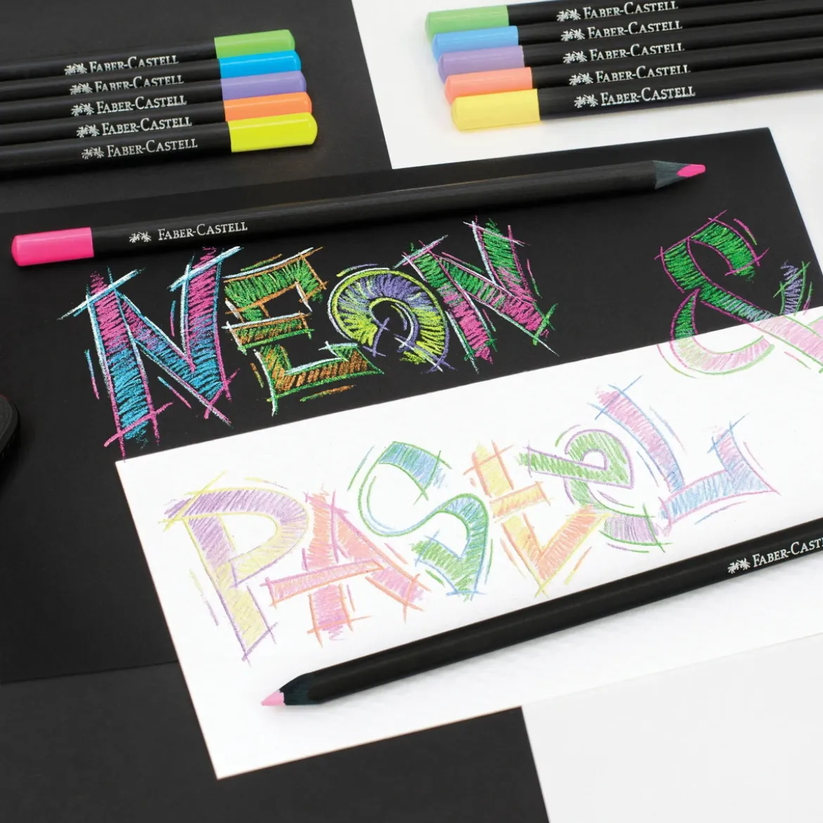Faber-Castell Black Edition Neon & Pastel vaxbaserade färgpennor 12-pack