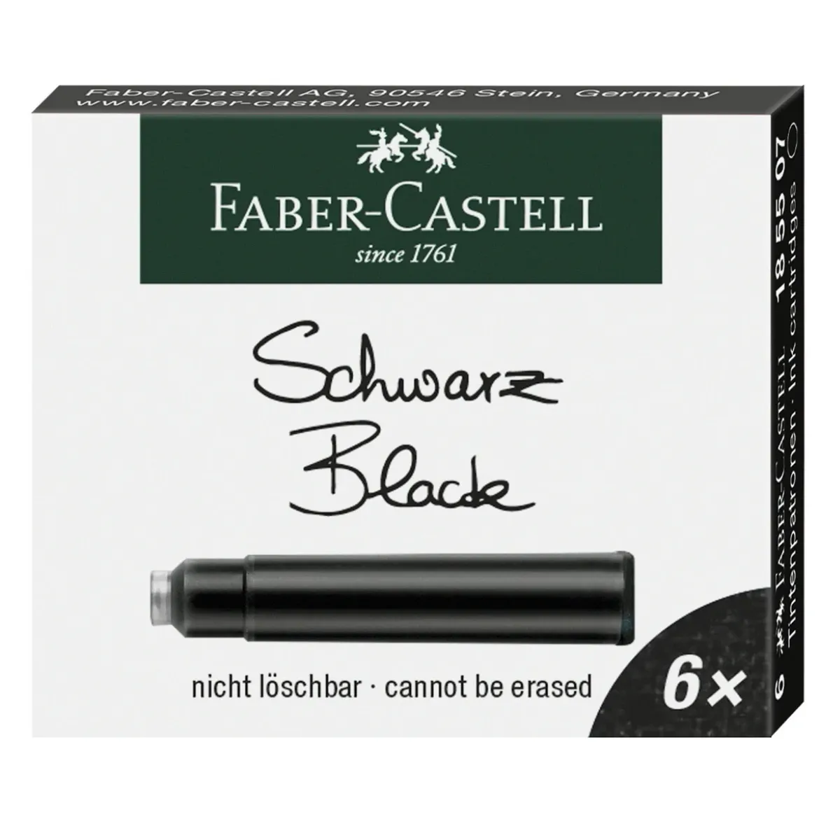 Faber-Castell refill till reservoarpennor, 6-pack, svart bläck