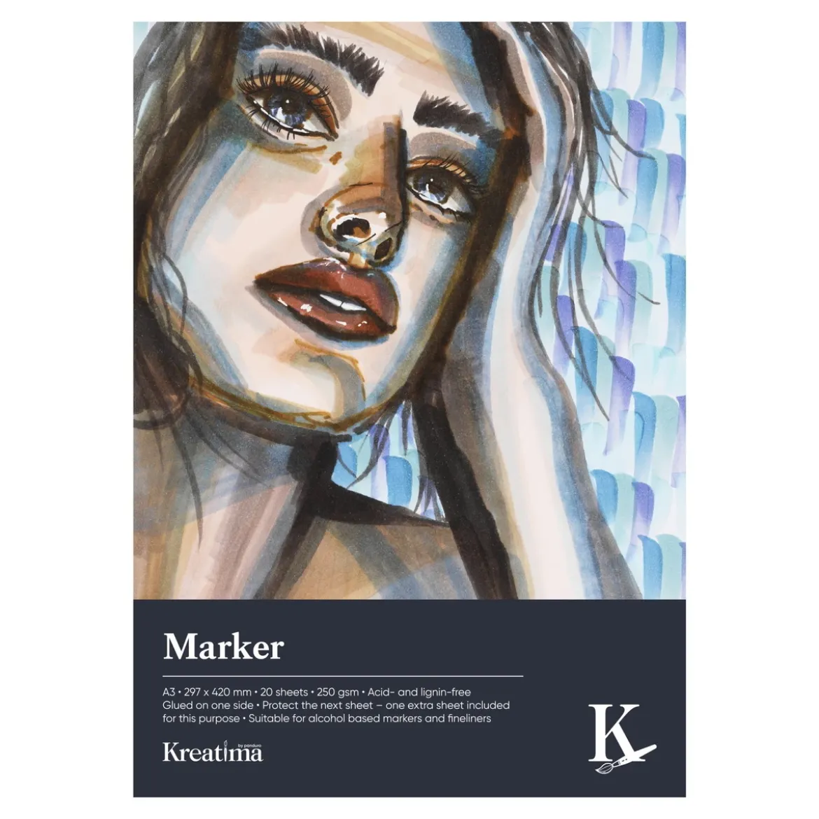 Kreatima Marker ritblock för markers & tuschpennor, A3 (297×420 mm), 20 ark, 250 g/m²