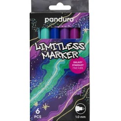 Limitless Marker S Galaxy Stardust, set med 6 akrylpennor – Fin spets Ø1 mm