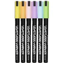 Limitless Marker S Rainbow Bubblegum, set med 6 akrylpennor – Fin spets Ø1 mm