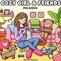 Målarbok Cozy Girl & Friends, färglägg 40 mysiga & vardagliga motiv, 25×25 cm