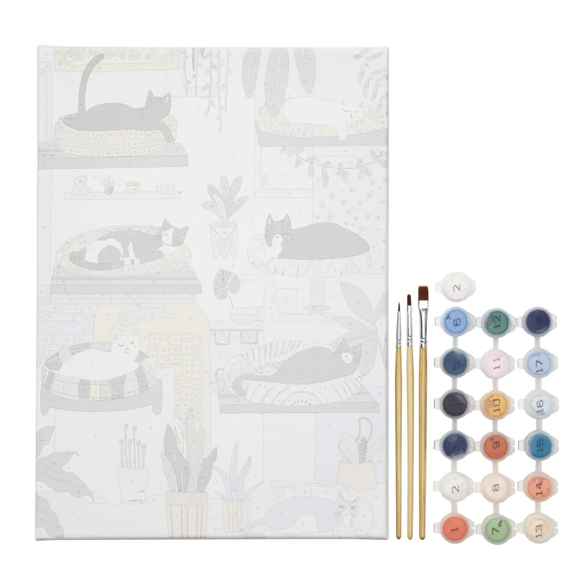 Paint by number / måla efter nummer – katter, 25×35 cm + 18 färger & 3 penslar