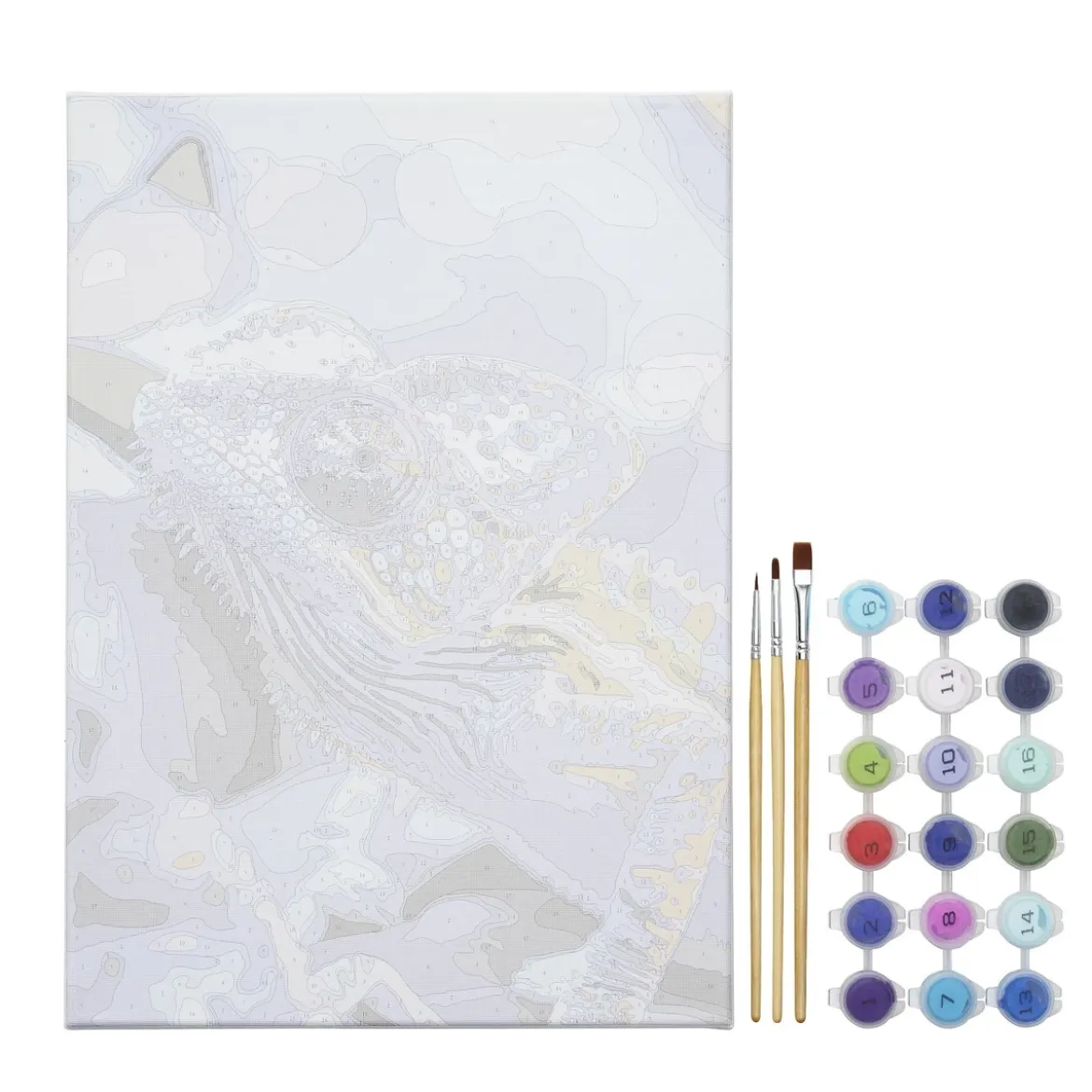 Paint by number / måla efter nummer – ödla, 25×35 cm + 18 färger & 3 penslar