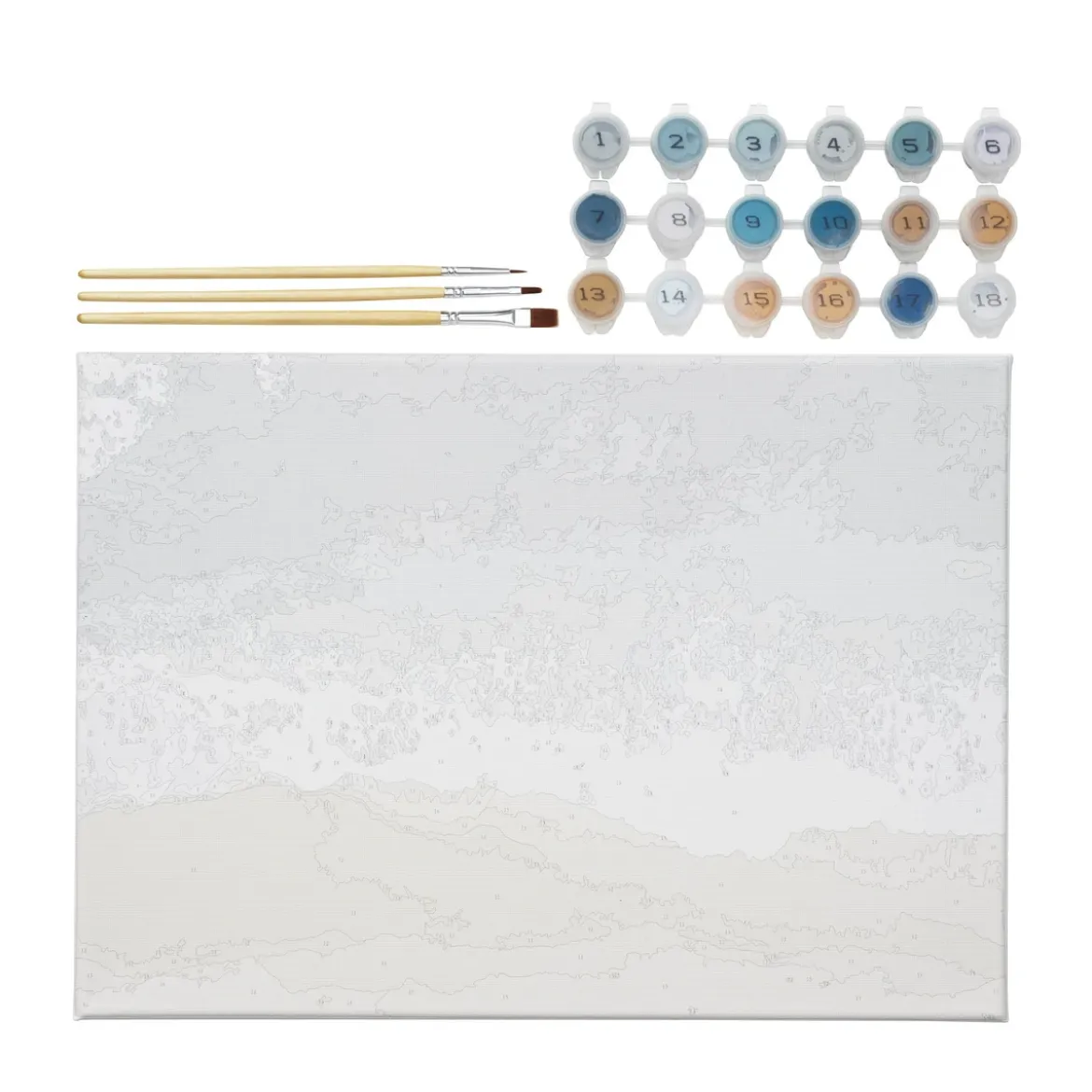 Paint by number / måla efter nummer – strand, 35×25 cm + 18 färger & 3 penslar
