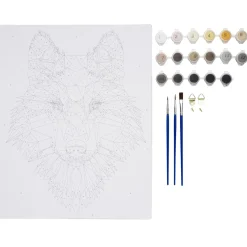 Paint by number / måla efter nummer – varg, 28×35,5 cm + 15 färger & 3 penslar