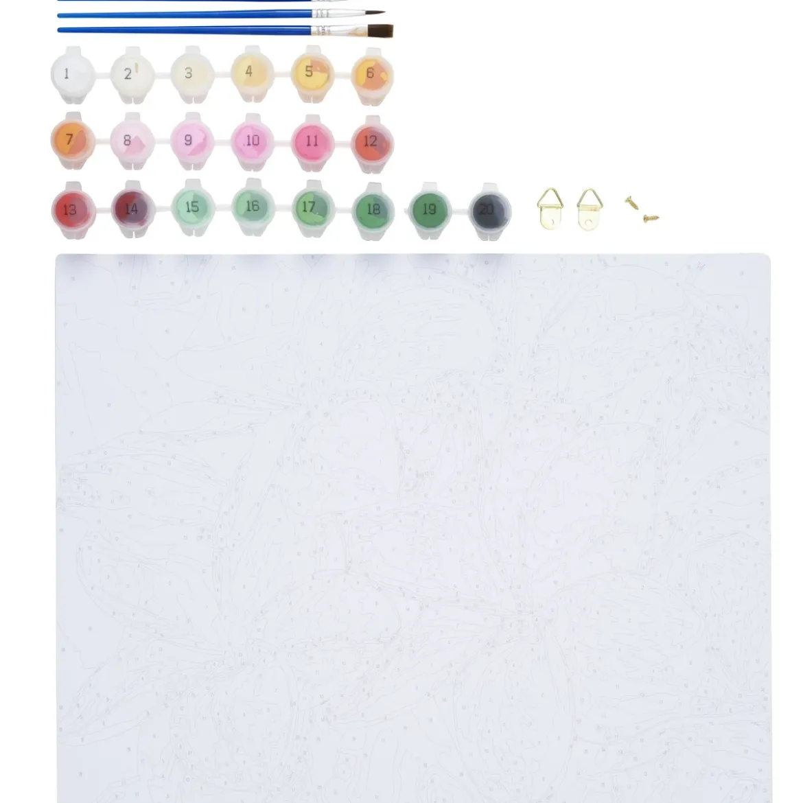 Paint by number / måla efter nummer – blomster, 28×35,5 cm + 20 färger & 3 penslar