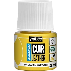 Pebeo Cuir Leather 45 ml läderfärg, färgar även PU läder – Gul, matt satin-finish