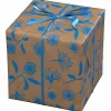 Presentpapper på rulle 10 m × 57 cm – blå blommor på brunt kraftpapper