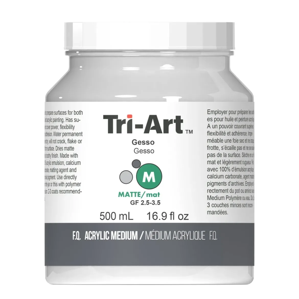 Tri-Art Medium Gesso 500 ml, vit grundering för akrylfärg