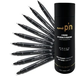 Uni Pin Fineliners, set i tub med 9 fineliners – 0,05 till 1,2 mm + brushpen